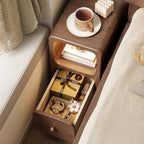 Mesita de Noche Rectangular Escandinava Contemporánea de MDF Ultrafino con 1/2 Cajón para Dormitorio