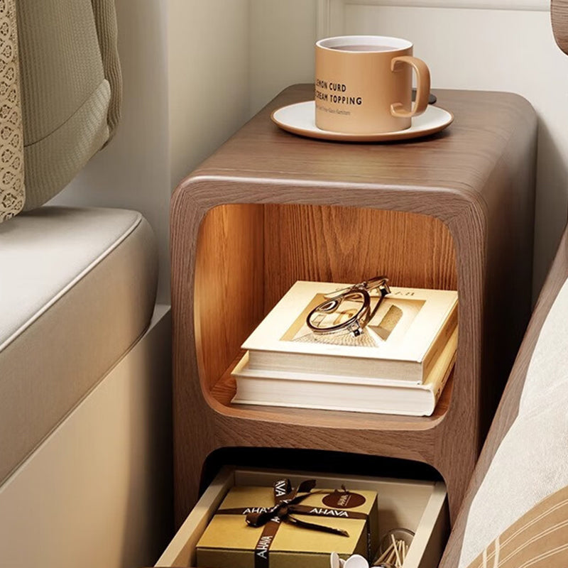 Mesita de Noche Rectangular Escandinava Contemporánea de MDF Ultrafino con 1/2 Cajón para Dormitorio