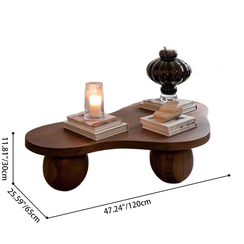Traditional Vintage Round Cloud-Shaped Solid Pine Wood Carbon Steel Coffee Table For Living Room
