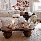Traditional Vintage Round Cloud-Shaped Solid Pine Wood Carbon Steel Coffee Table For Living Room