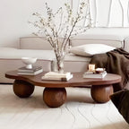 Traditional Vintage Round Cloud-Shaped Solid Pine Wood Carbon Steel Coffee Table For Living Room