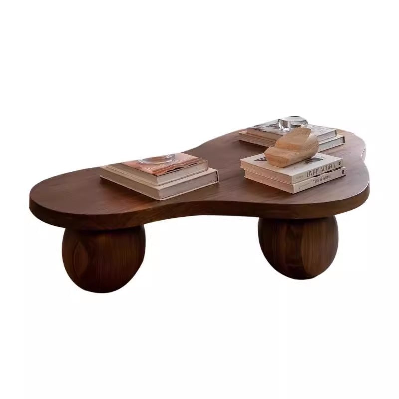 Traditional Vintage Round Cloud-Shaped Solid Pine Wood Carbon Steel Coffee Table For Living Room