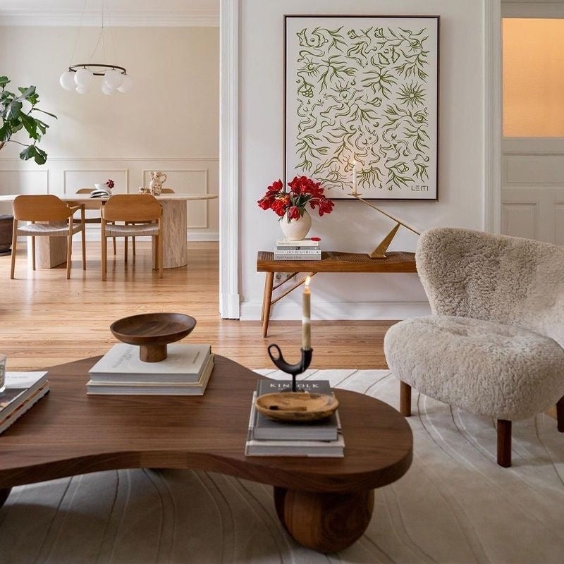 Traditional Vintage Round Cloud-Shaped Solid Pine Wood Carbon Steel Coffee Table For Living Room