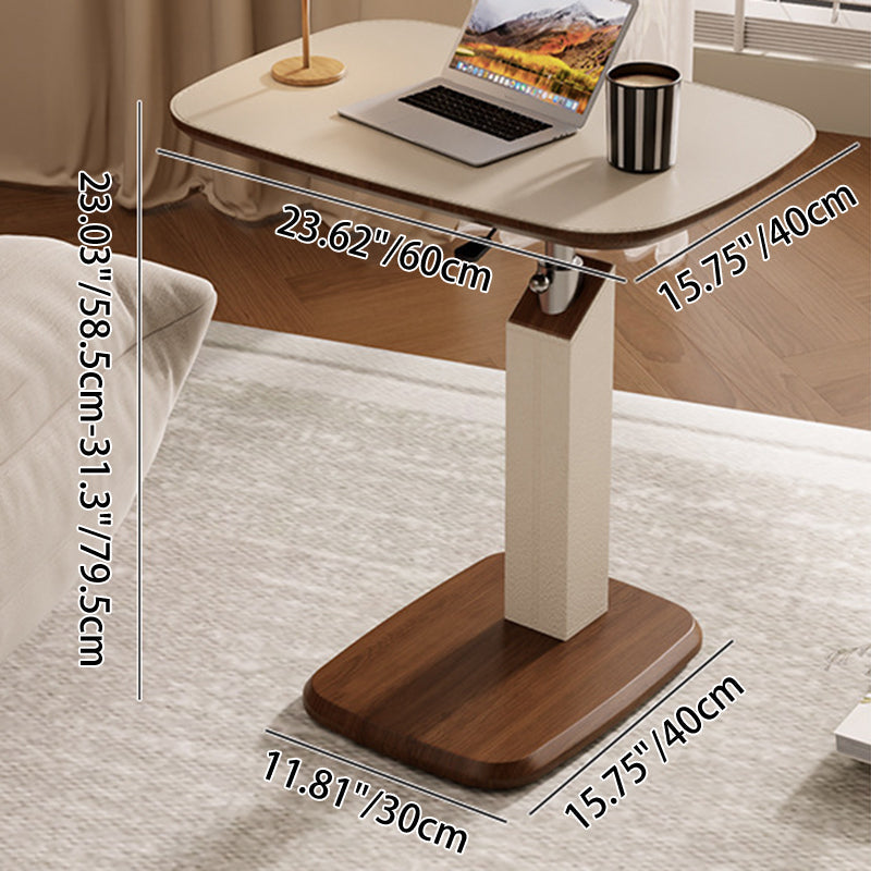 Mesa auxiliar giratoria escandinava contemporánea de altura regulable de tablero de fibra de densidad media con cuero de silla rectangular para sala de estar