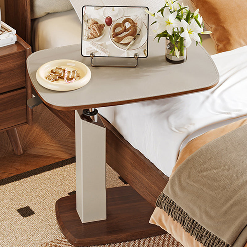 Mesa auxiliar giratoria escandinava contemporánea de altura regulable de tablero de fibra de densidad media con cuero de silla rectangular para sala de estar