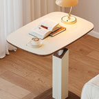 Mesa auxiliar giratoria escandinava contemporánea de altura regulable de tablero de fibra de densidad media con cuero de silla rectangular para sala de estar
