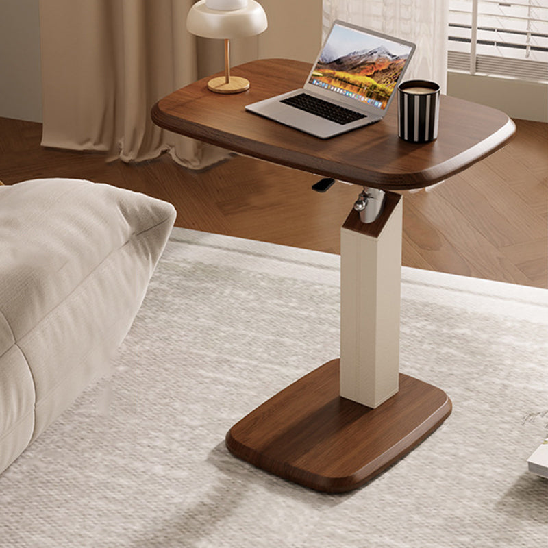 Contemporary Scandinavian Rectangular Saddle Leather Medium-Density Fiberboard Height-Adjustable Swivel Side Table For Living Room