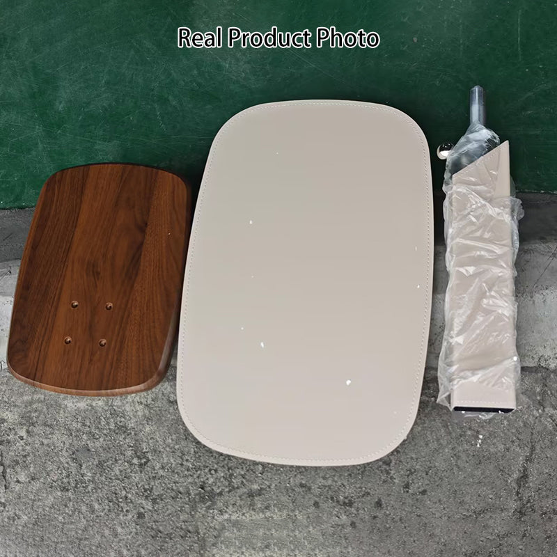 Mesa auxiliar giratoria escandinava contemporánea de altura regulable de tablero de fibra de densidad media con cuero de silla rectangular para sala de estar