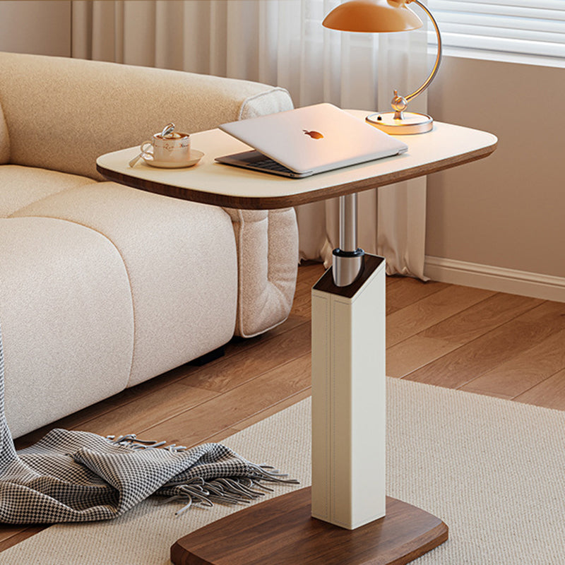 Mesa auxiliar giratoria escandinava contemporánea de altura regulable de tablero de fibra de densidad media con cuero de silla rectangular para sala de estar