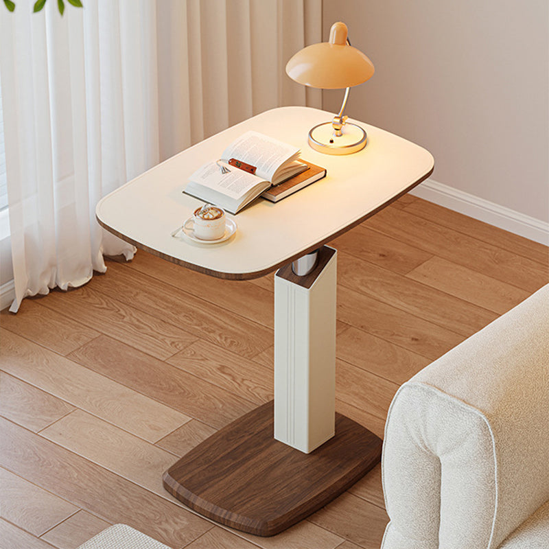 Mesa auxiliar giratoria escandinava contemporánea de altura regulable de tablero de fibra de densidad media con cuero de silla rectangular para sala de estar