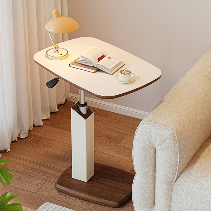 Mesa auxiliar giratoria escandinava contemporánea de altura regulable de tablero de fibra de densidad media con cuero de silla rectangular para sala de estar