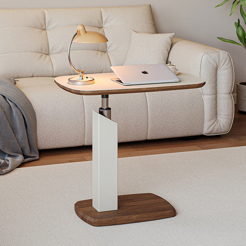 Mesa auxiliar giratoria escandinava contemporánea de altura regulable de tablero de fibra de densidad media con cuero de silla rectangular para sala de estar