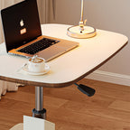 Mesa auxiliar giratoria escandinava contemporánea de altura regulable de tablero de fibra de densidad media con cuero de silla rectangular para sala de estar