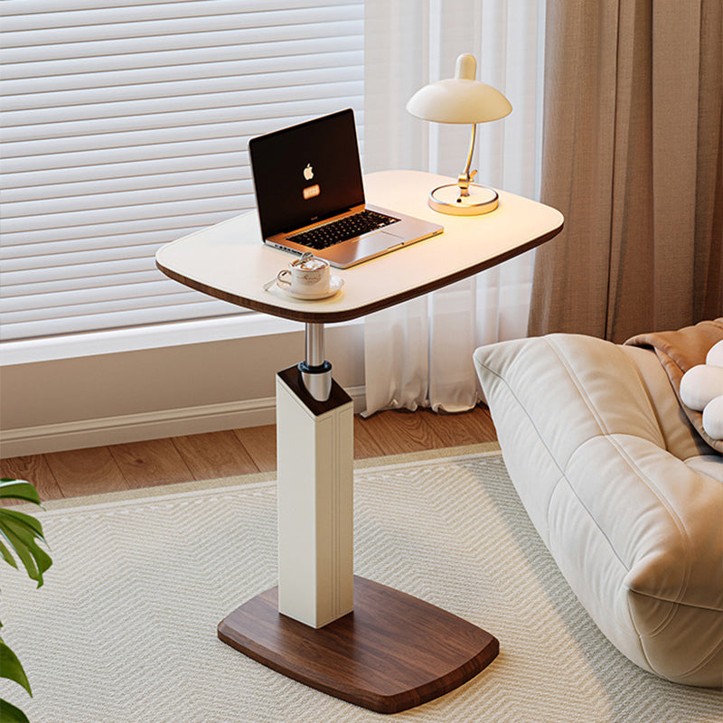 Mesa auxiliar giratoria escandinava contemporánea de altura regulable de tablero de fibra de densidad media con cuero de silla rectangular para sala de estar