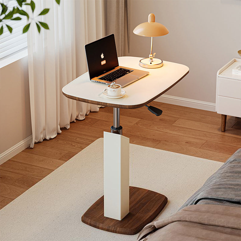 Mesa auxiliar giratoria escandinava contemporánea de altura regulable de tablero de fibra de densidad media con cuero de silla rectangular para sala de estar