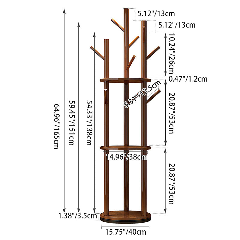 Contemporary Scandinavian Round Tree-Shaped Solid Pine Wood Medium-Density Fiberboard Swivel Hall Tree For Bedroom & Entryways