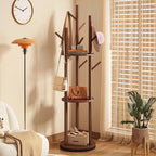 Contemporary Scandinavian Round Tree-Shaped Solid Pine Wood Medium-Density Fiberboard Swivel Hall Tree For Bedroom & Entryways