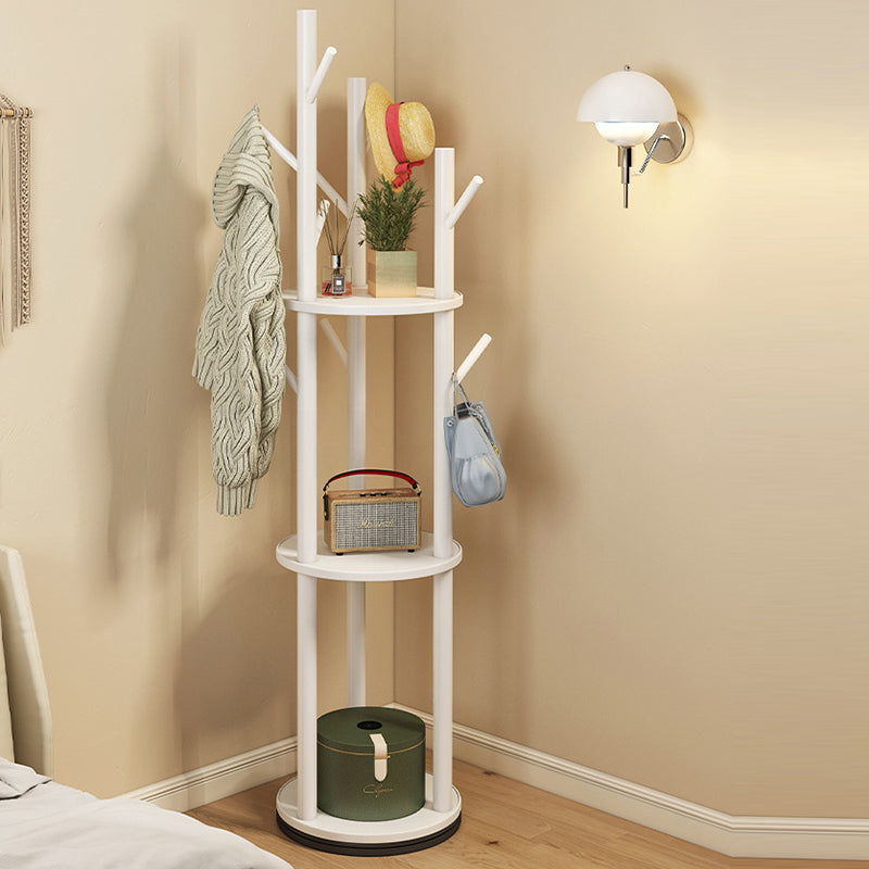 Contemporary Scandinavian Round Tree-Shaped Solid Pine Wood Medium-Density Fiberboard Swivel Hall Tree For Bedroom & Entryways