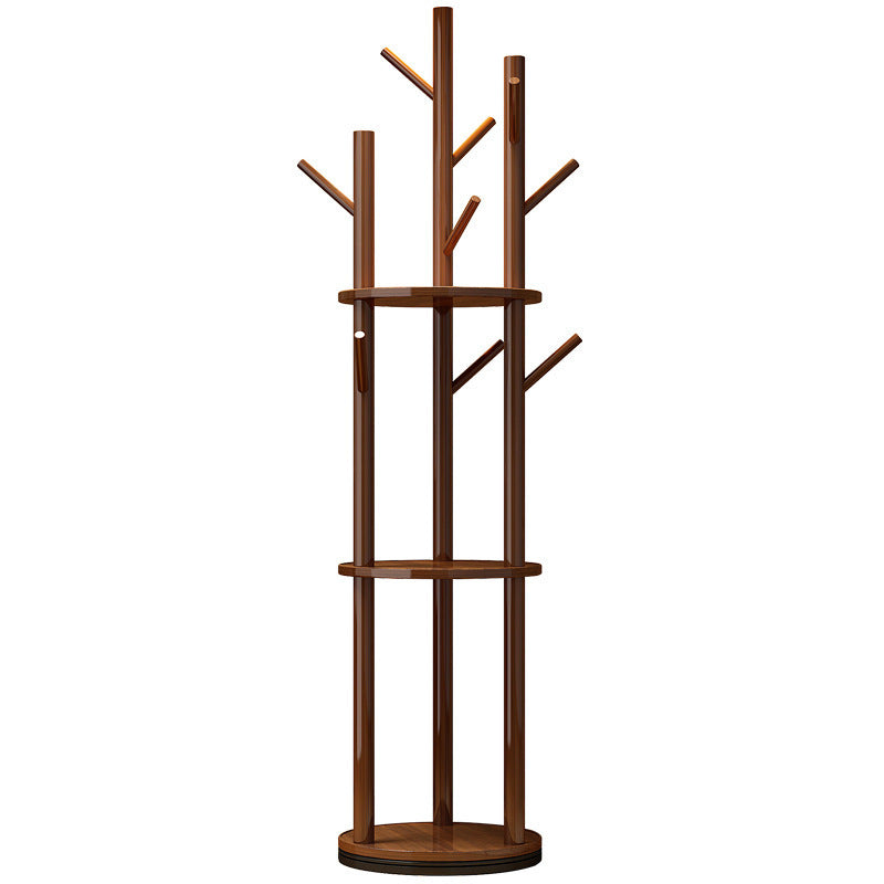 Contemporary Scandinavian Round Tree-Shaped Solid Pine Wood Medium-Density Fiberboard Swivel Hall Tree For Bedroom & Entryways