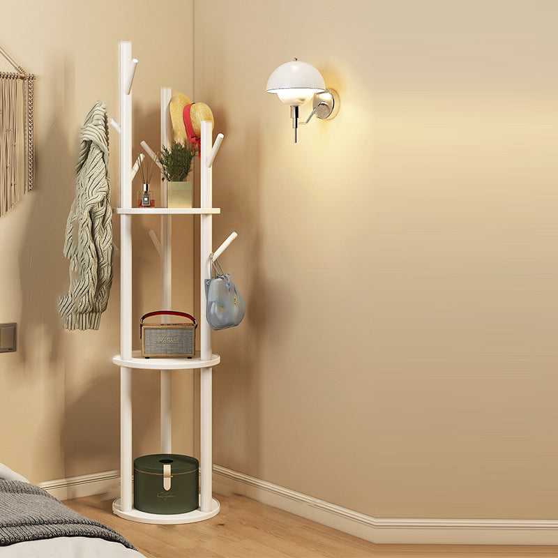 Contemporary Scandinavian Round Tree-Shaped Solid Pine Wood Medium-Density Fiberboard Swivel Hall Tree For Bedroom & Entryways