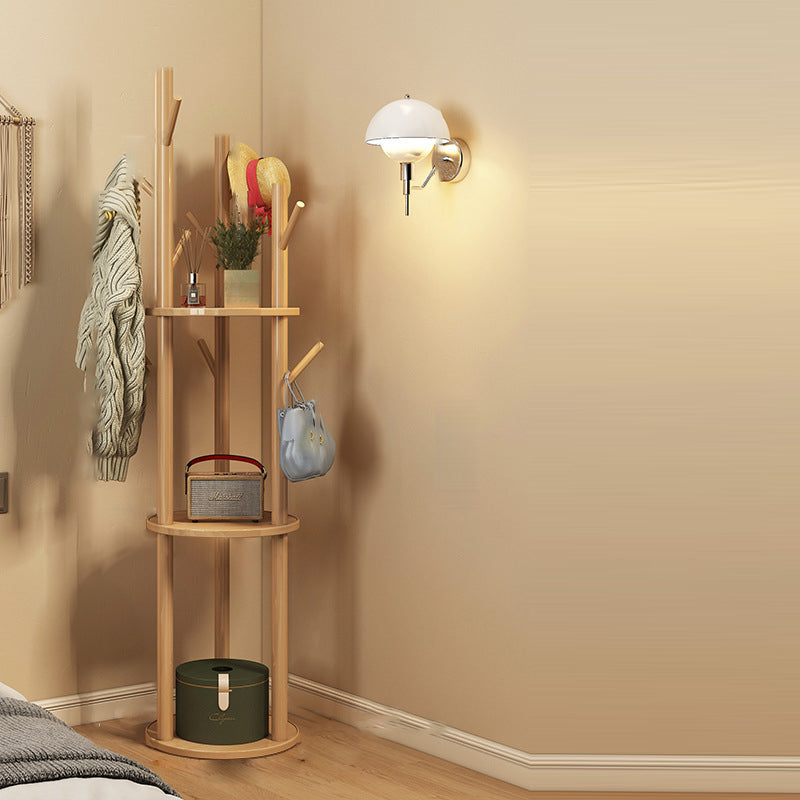 Contemporary Scandinavian Round Tree-Shaped Solid Pine Wood Medium-Density Fiberboard Swivel Hall Tree For Bedroom & Entryways