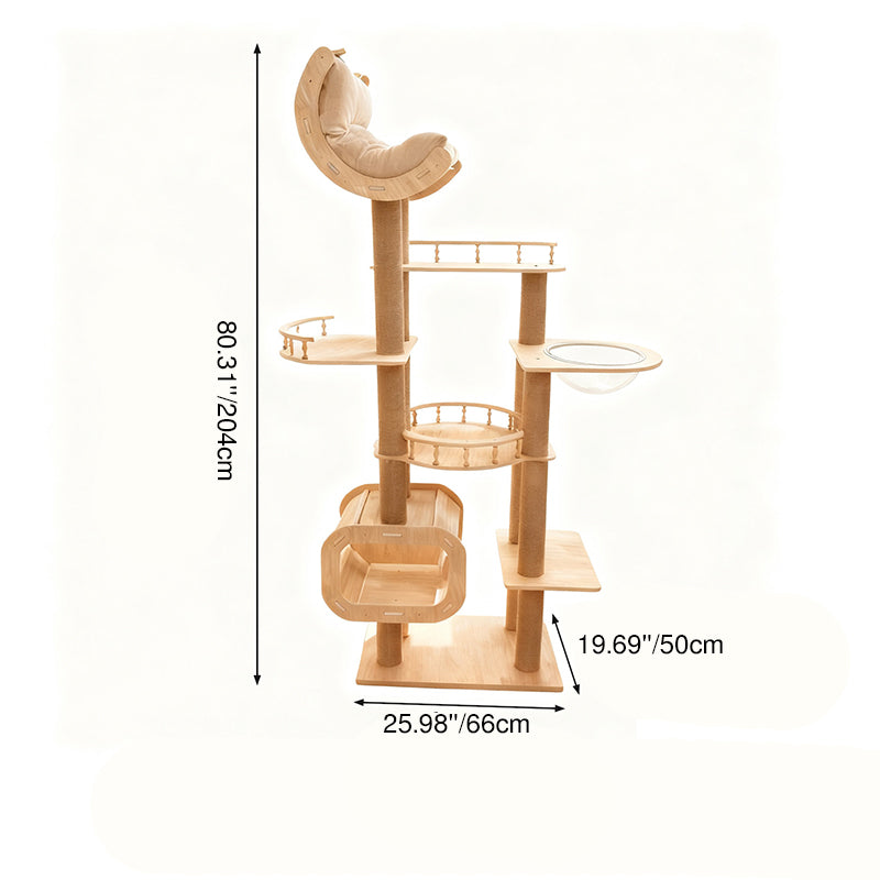 Árbol rascador multifuncional para gatos de madera maciza en capas, acrílico y tela, diseño cuadrado escandinavo contemporáneo para sala de estar