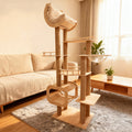 Árbol rascador multifuncional para gatos de madera maciza en capas, acrílico y tela, diseño cuadrado escandinavo contemporáneo para sala de estar