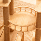 Árbol rascador multifuncional para gatos de madera maciza en capas, acrílico y tela, diseño cuadrado escandinavo contemporáneo para sala de estar