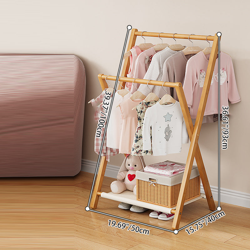 Perchero infantil plegable de bambú natural Nan con forma de X rectangular, estilo escandinavo contemporáneo, de 3 niveles, para dormitorio