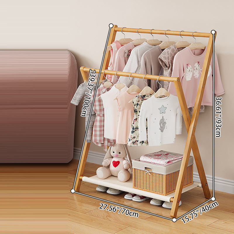 Perchero infantil plegable de bambú natural Nan con forma de X rectangular, estilo escandinavo contemporáneo, de 3 niveles, para dormitorio