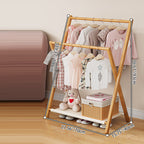 Perchero infantil plegable de bambú natural Nan con forma de X rectangular, estilo escandinavo contemporáneo, de 3 niveles, para dormitorio