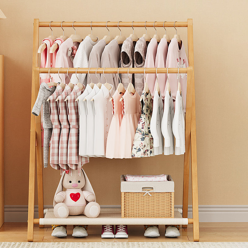 Perchero infantil plegable de bambú natural Nan con forma de X rectangular, estilo escandinavo contemporáneo, de 3 niveles, para dormitorio