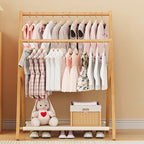 Perchero infantil plegable de bambú natural Nan con forma de X rectangular, estilo escandinavo contemporáneo, de 3 niveles, para dormitorio