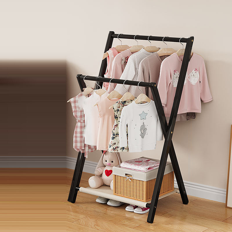 Contemporary Scandinavian Rectangular X-Shaped Natural Nan Bamboo Foldable Kids Hall Tree 3-Tier For Bedroom