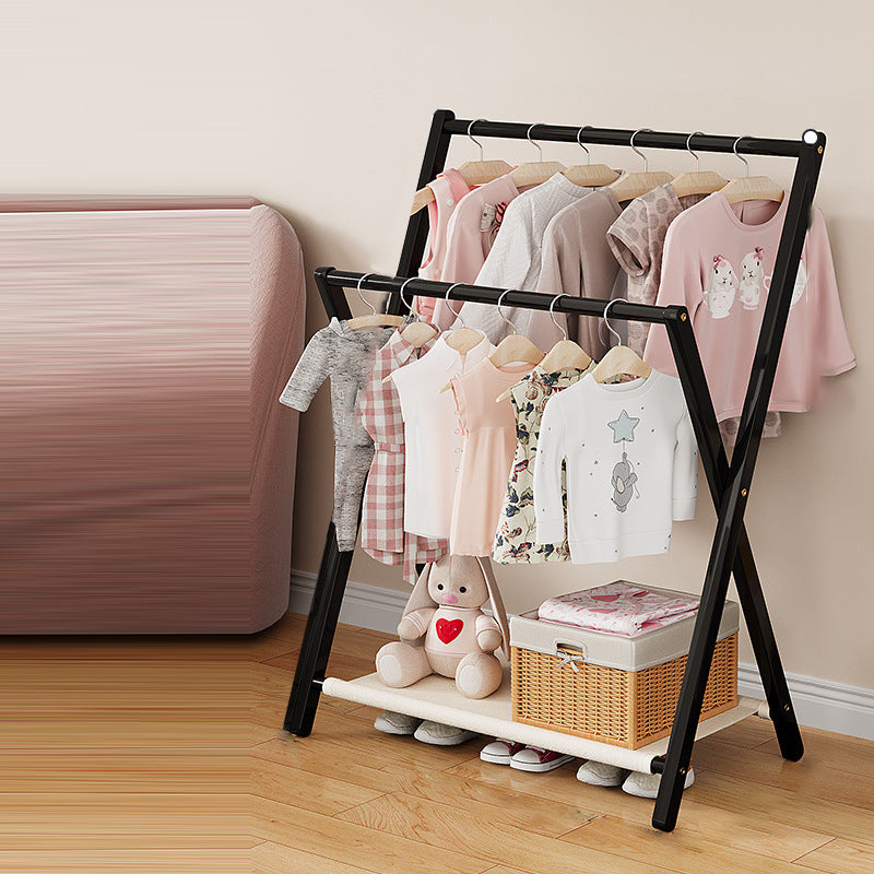 Contemporary Scandinavian Rectangular X-Shaped Natural Nan Bamboo Foldable Kids Hall Tree 3-Tier For Bedroom