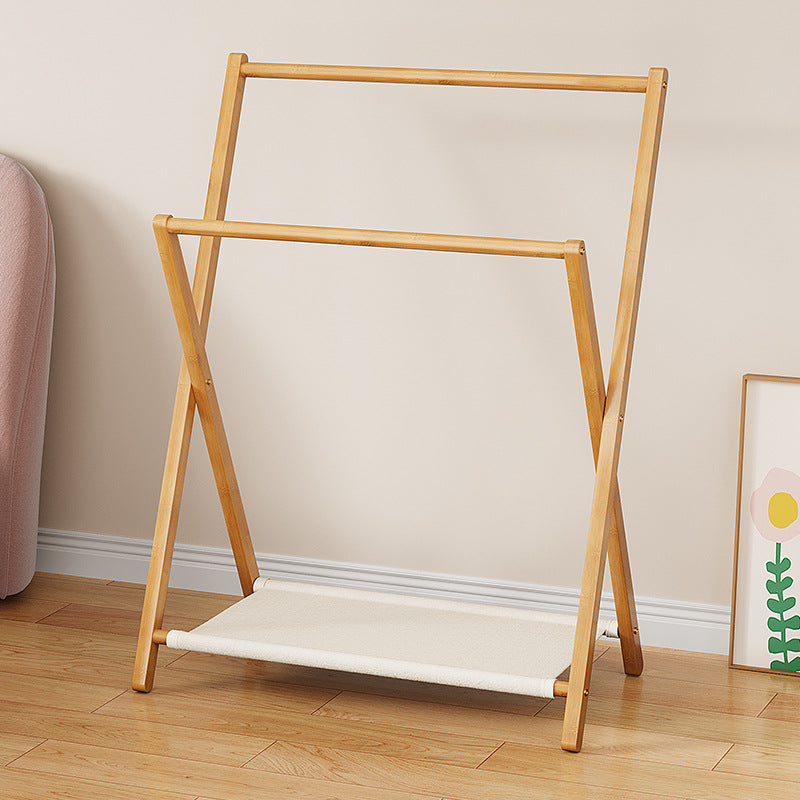 Perchero infantil plegable de bambú natural Nan con forma de X rectangular, estilo escandinavo contemporáneo, de 3 niveles, para dormitorio