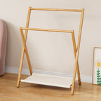 Perchero infantil plegable de bambú natural Nan con forma de X rectangular, estilo escandinavo contemporáneo, de 3 niveles, para dormitorio