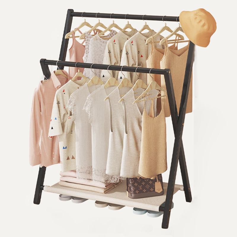 Perchero infantil plegable de bambú natural Nan con forma de X rectangular, estilo escandinavo contemporáneo, de 3 niveles, para dormitorio