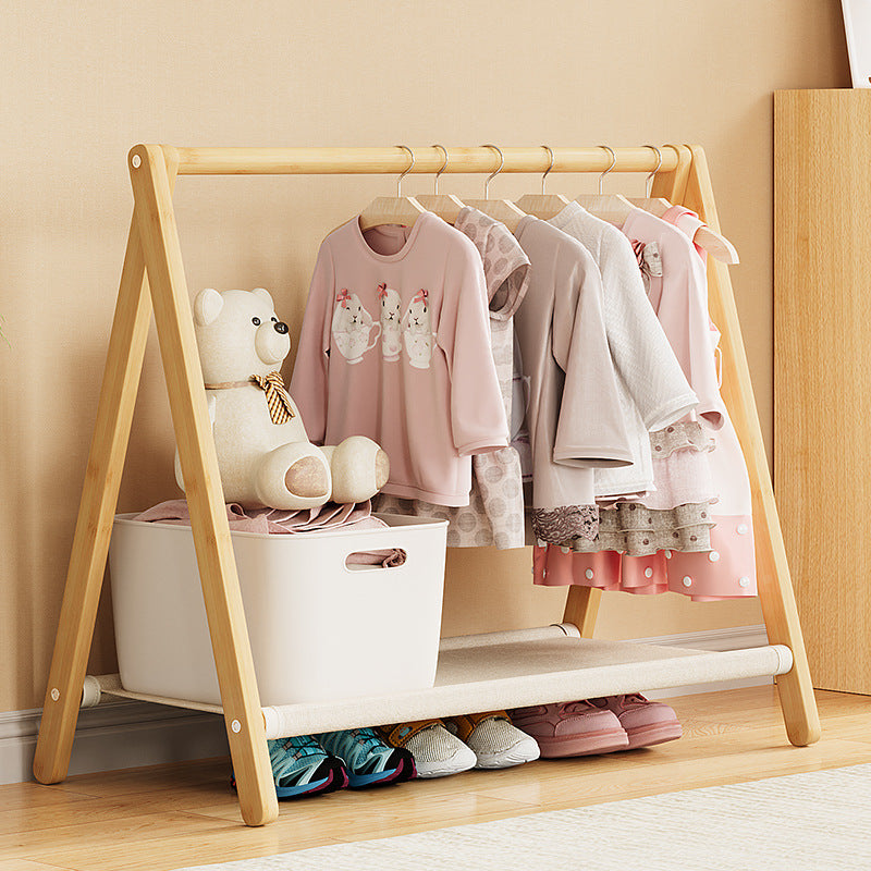 Contemporary Scandinavian Rectangular Natural Nan Bamboo Foldable Kids Hall Tree 2/4-Tier For Bedroom