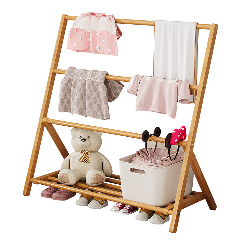 Contemporary Scandinavian Rectangular Natural Nan Bamboo Foldable Kids Hall Tree 2/4-Tier For Bedroom
