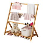 Contemporary Scandinavian Rectangular Natural Nan Bamboo Foldable Kids Hall Tree 2/4-Tier For Bedroom