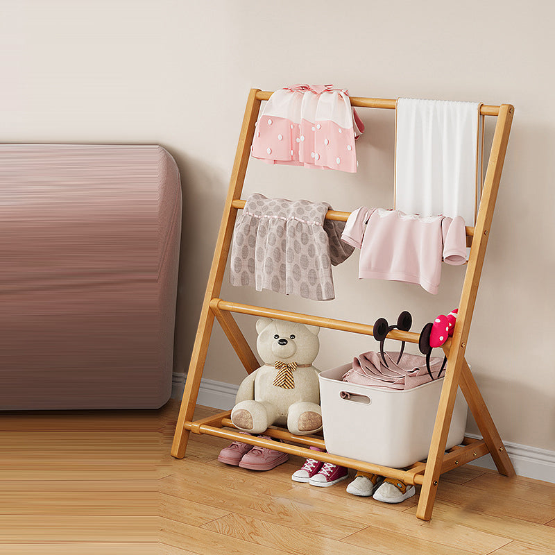 Contemporary Scandinavian Rectangular Natural Nan Bamboo Foldable Kids Hall Tree 2/4-Tier For Bedroom