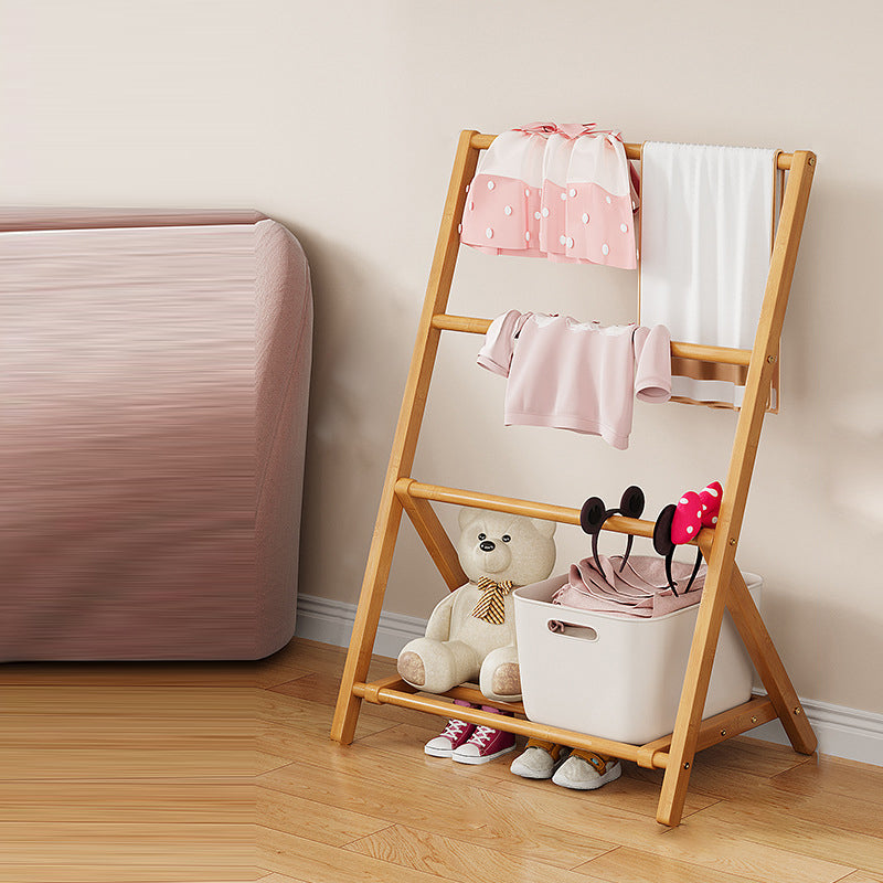 Contemporary Scandinavian Rectangular Natural Nan Bamboo Foldable Kids Hall Tree 2/4-Tier For Bedroom