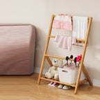Contemporary Scandinavian Rectangular Natural Nan Bamboo Foldable Kids Hall Tree 2/4-Tier For Bedroom