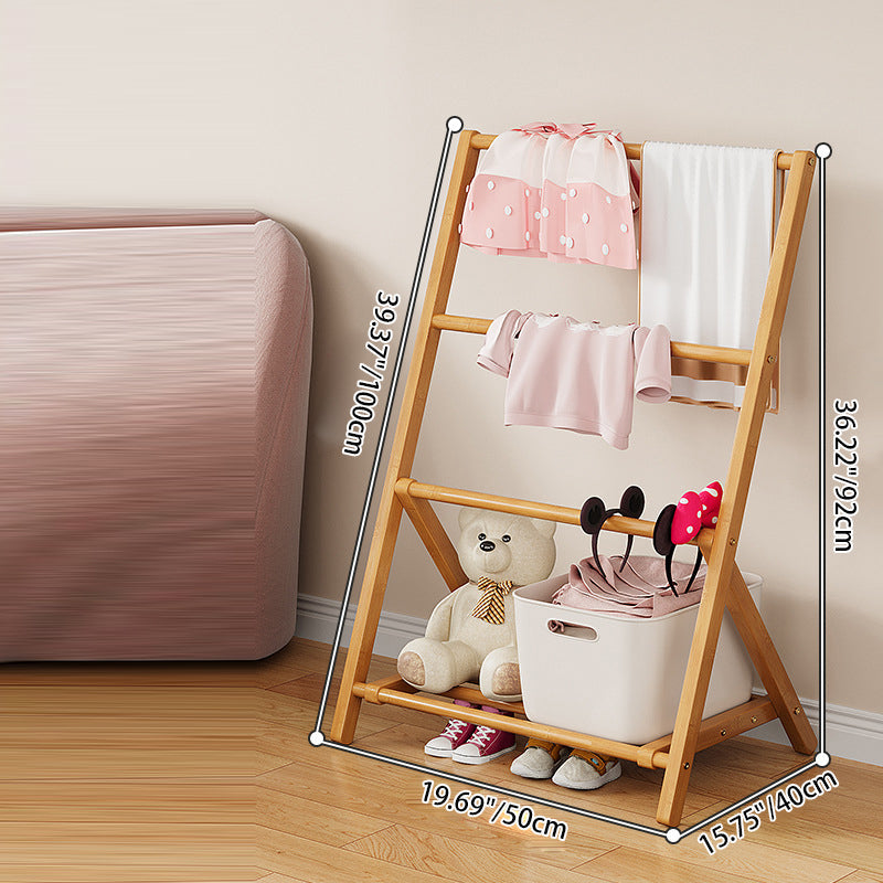 Contemporary Scandinavian Rectangular Natural Nan Bamboo Foldable Kids Hall Tree 2/4-Tier For Bedroom