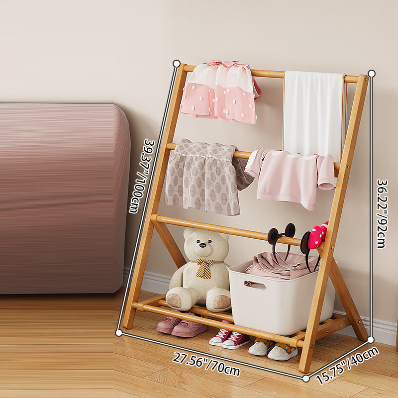 Contemporary Scandinavian Rectangular Natural Nan Bamboo Foldable Kids Hall Tree 2/4-Tier For Bedroom