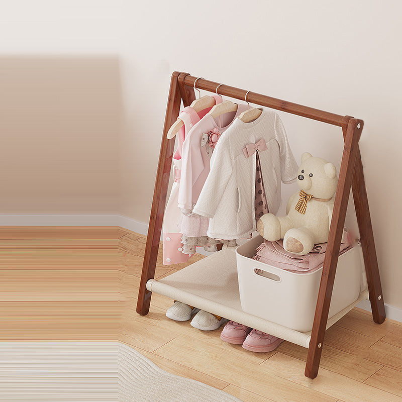 Contemporary Scandinavian Rectangular Natural Nan Bamboo Foldable Kids Hall Tree 2/4-Tier For Bedroom