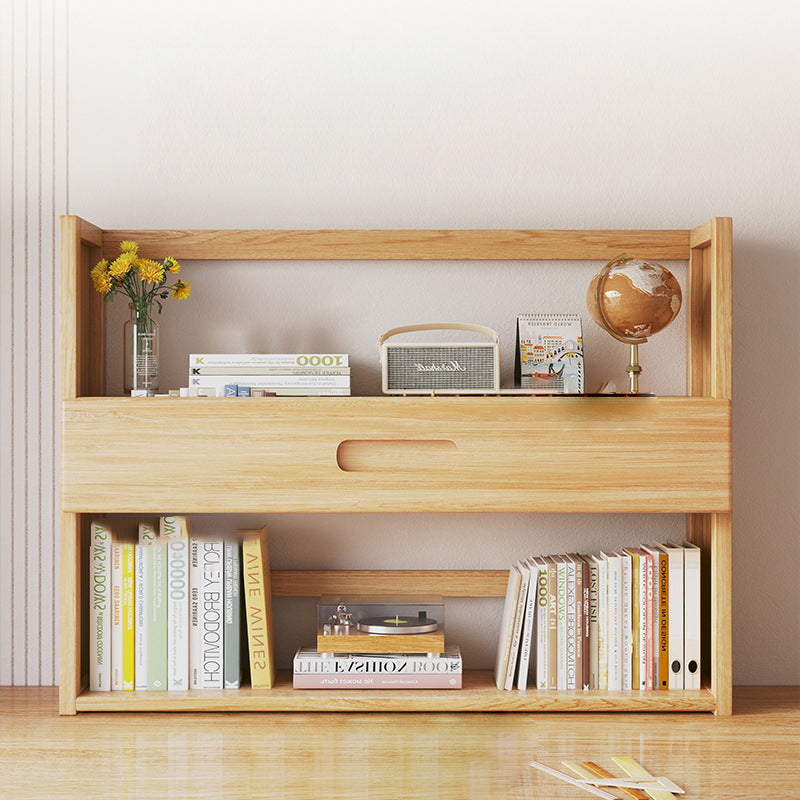 Contemporary Scandinavian Rectangular Nan Bamboo Medium-Density Fiberboard Storage Bookshelf 2/3-Tier 1-Drawer For Bedroom & Study