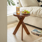 Classic Vintage Round Side Table in Solid Pine Wood – Traditional Living Room Accent