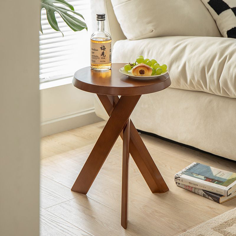 Classic Vintage Round Side Table in Solid Pine Wood – Traditional Living Room Accent